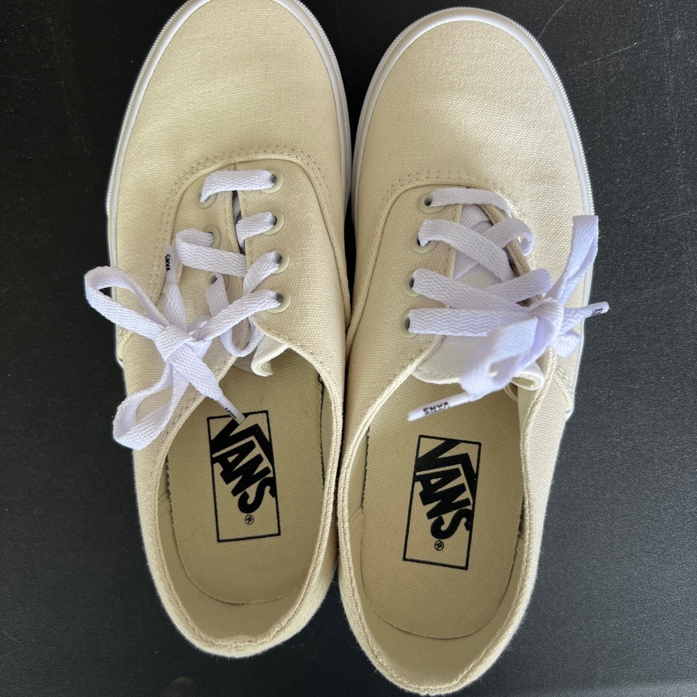 Vans Bone White Authentic Leather Canvas Sneakers